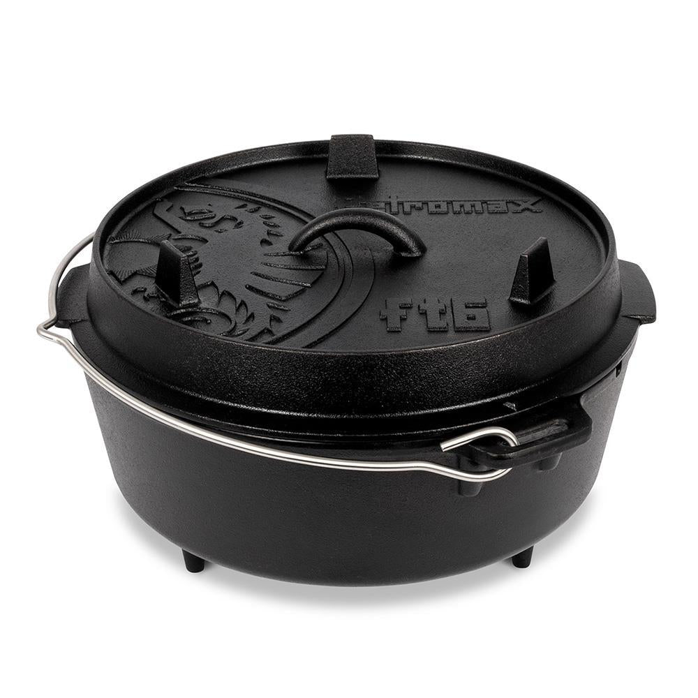 Petromax Feuertopf ft6 Dutch Oven 5,5 l Gusseisen, Deckel als Pfanne nutzbar, Thermometerdurchführung, für 48 Personen, ideal für Lagerfeuer & Grill
