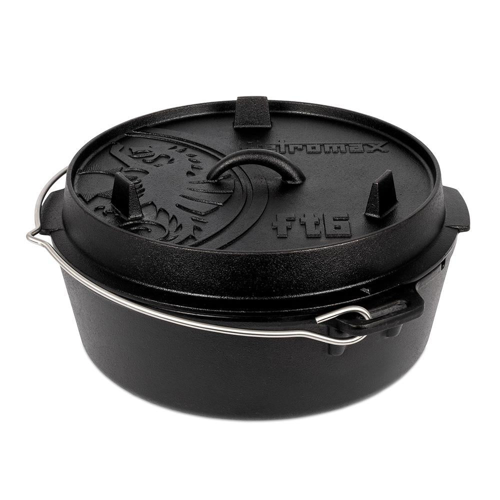 Petromax Feuertopf ft6-t: Gusseiserner Dutch Oven, 5,5 l, für 48 Personen, ideal für Lagerfeuer, Grill, Backofen und Herd, ohne Füße, sofort einsatzbereit
