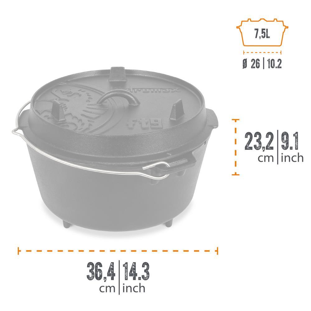 Petromax Feuertopf ft9 Dutch Oven 7,5 l Gusseisen, Deckel als Pfanne nutzbar, für 814 Personen, perfekt für Outdoor-Kochen, Camping, Lagerfeuer und BBQ
