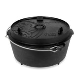 Petromax Feuertopf FT12 mit Füßen, 10,8 l Gusseisen, für 14-20 Personen, Deckel als Pfanne nutzbar, ideal zum Kochen und Backen im Freien