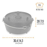 Petromax Feuertopf ft6 Dutch Oven 5,5 l Gusseisen, Deckel als Pfanne nutzbar, Thermometerdurchführung, für 48 Personen, ideal für Lagerfeuer & Grill