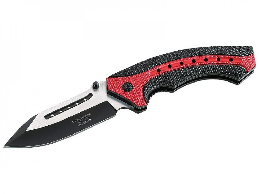 Herbertz Einhandmesser, schwarz/rot, Alu - Klappmesser Outdoor L