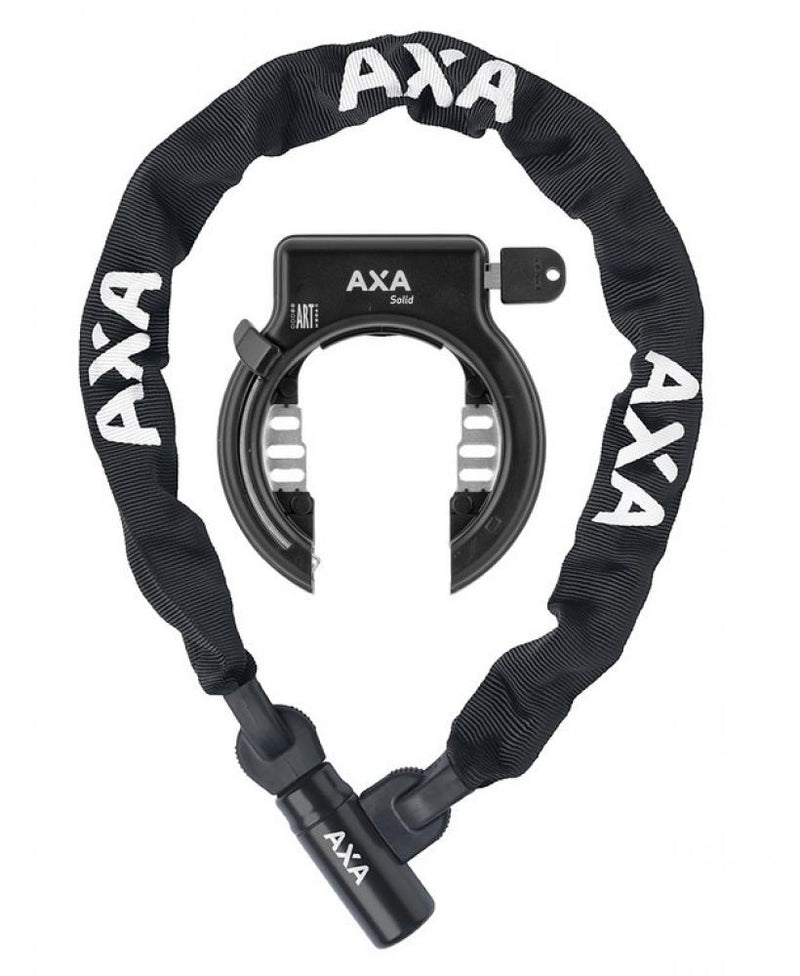 Axa SOLID Plus Rahmenschloss + LINQ CITY 100 Kettenschloss - Hochwertiges 58 mm Fahrradschloss Schwarz