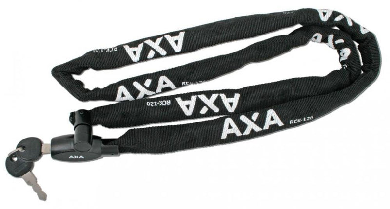 AXA Rigid RCK 120 Kettenschloss, 120 cm lang, 3,5 mm starke Glieder, schwarzer Textilschutz, inkl. 2 Schlüssel, Sicherheitsstufe 3, ideal für kurze Stopps