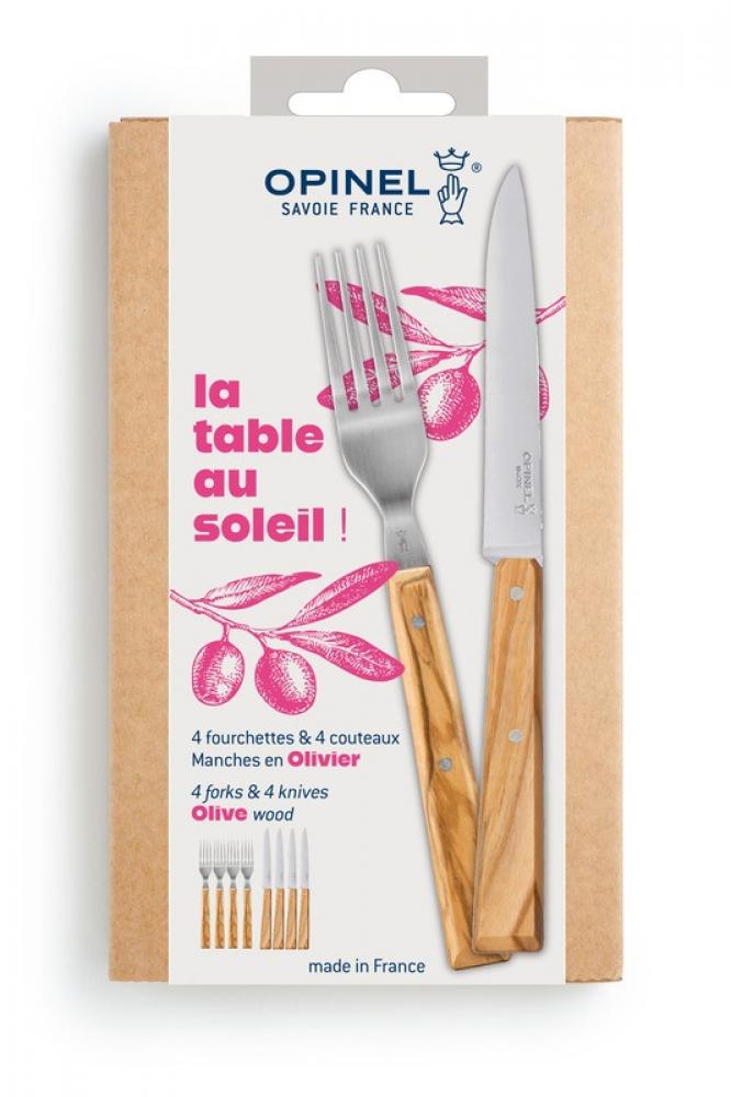 Opinel LA TABLE AU SOLEI Set, 4 Gabeln + 4 Messer Olive - Besteckset für Genießer S
