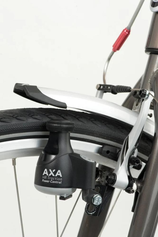 AXA HR Traction Power Control Dynamo links schwarz-silbergrau Kunststoffgehäuse 6 Volt 3 Watt Seitenläufer Flankendynamo StVZO