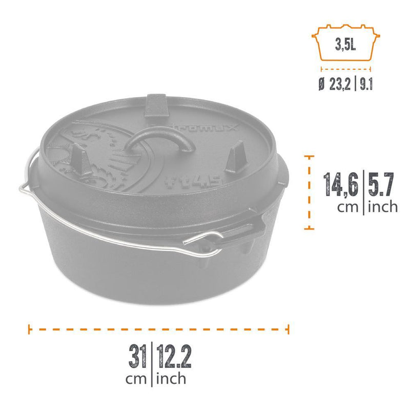 Petromax Feuertopf ft4.5 ohne Füße, 3,5 l Gusseisen, für 2-5 Personen, ideal für Camping und Backofen, Deckel als Pfanne nutzbar