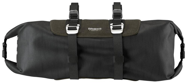BROOKS Scape Handlebar Roll Mud Green - wasserdichte Bikepacking-Lenkertasche 10 bis 12 Liter mit Rollverschluss & Befestigungssystem